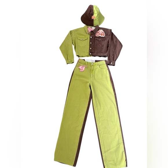 Dypsnea X Abrand Jeans Dypset Beating Hearts Cotton Bucket Hat Citron/Brown - Picture 10 of 11